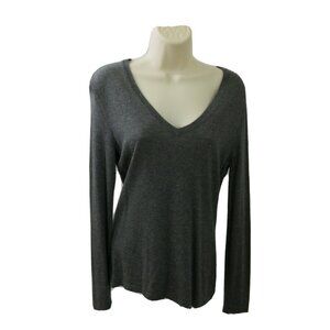 Ann Taylor Sweater Size Medium Gray Metallic Shimmer Cashmere Blend Knit V-Neck